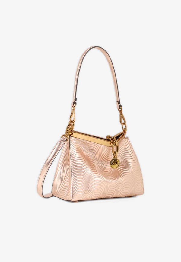 Etro Small Vela Metallic Leather Shoulder Bag In Pink