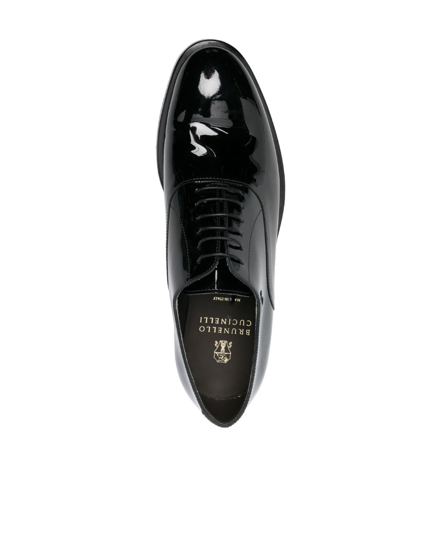 Shop Brunello Cucinelli Patent-leather Laced Oxford Shoes In Black