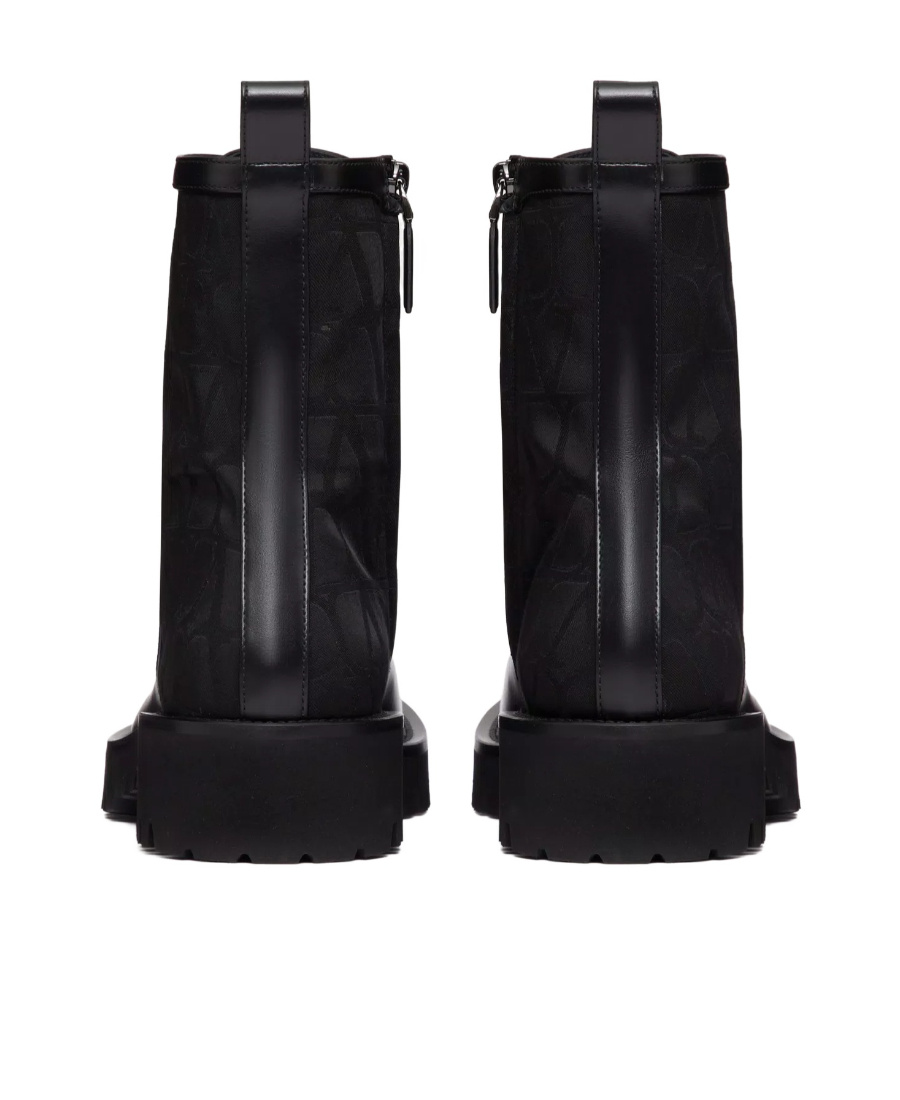 Valentino Garavani Toile Iconographe Combat Boot In Toile Iconographe Technical Fabric And Calfskin In Black