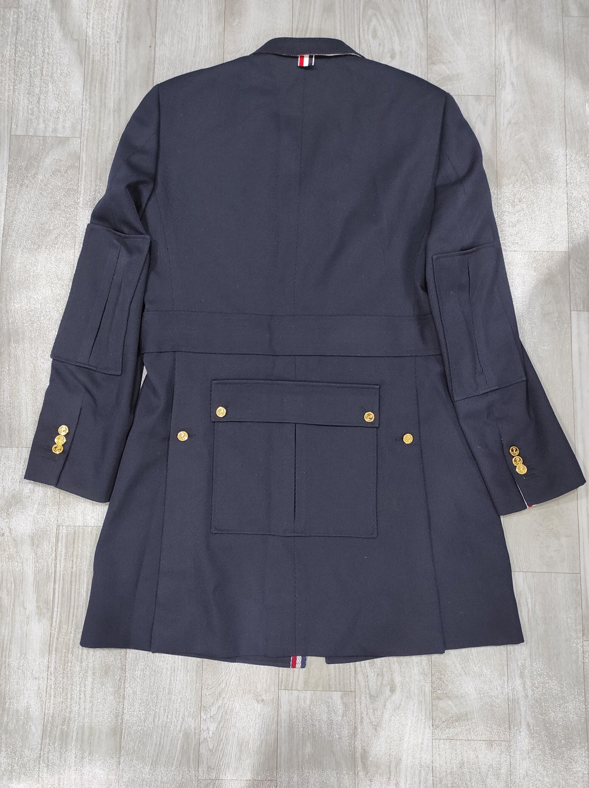 Thom Browne Navy Blue Lapel Coat In Black