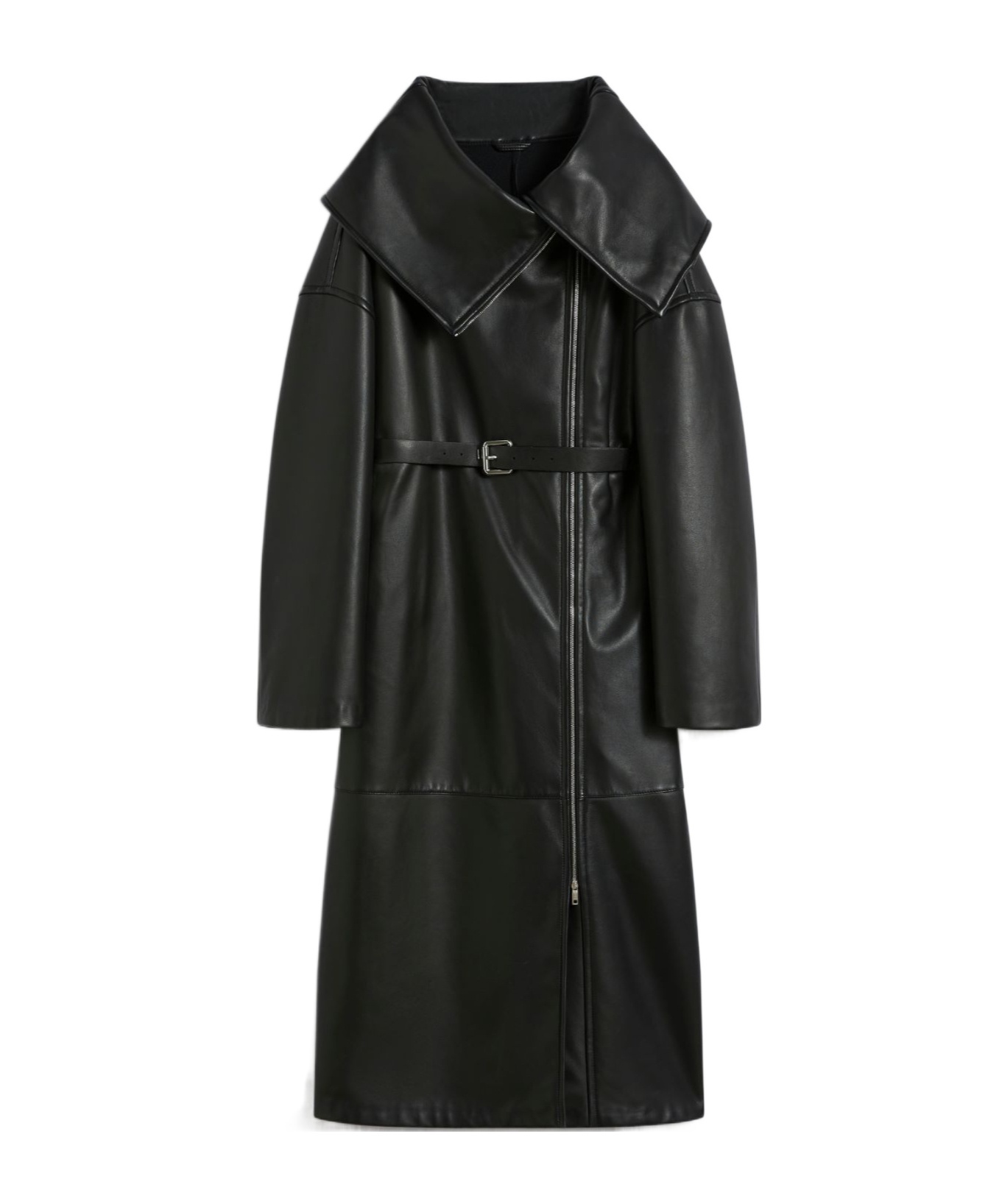Sportmax Long Leather Coat In Black