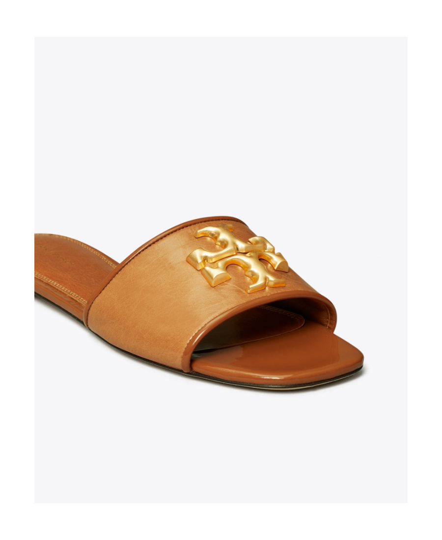 Tory Burch Logo-plaque Open-toe Sandals In Brown