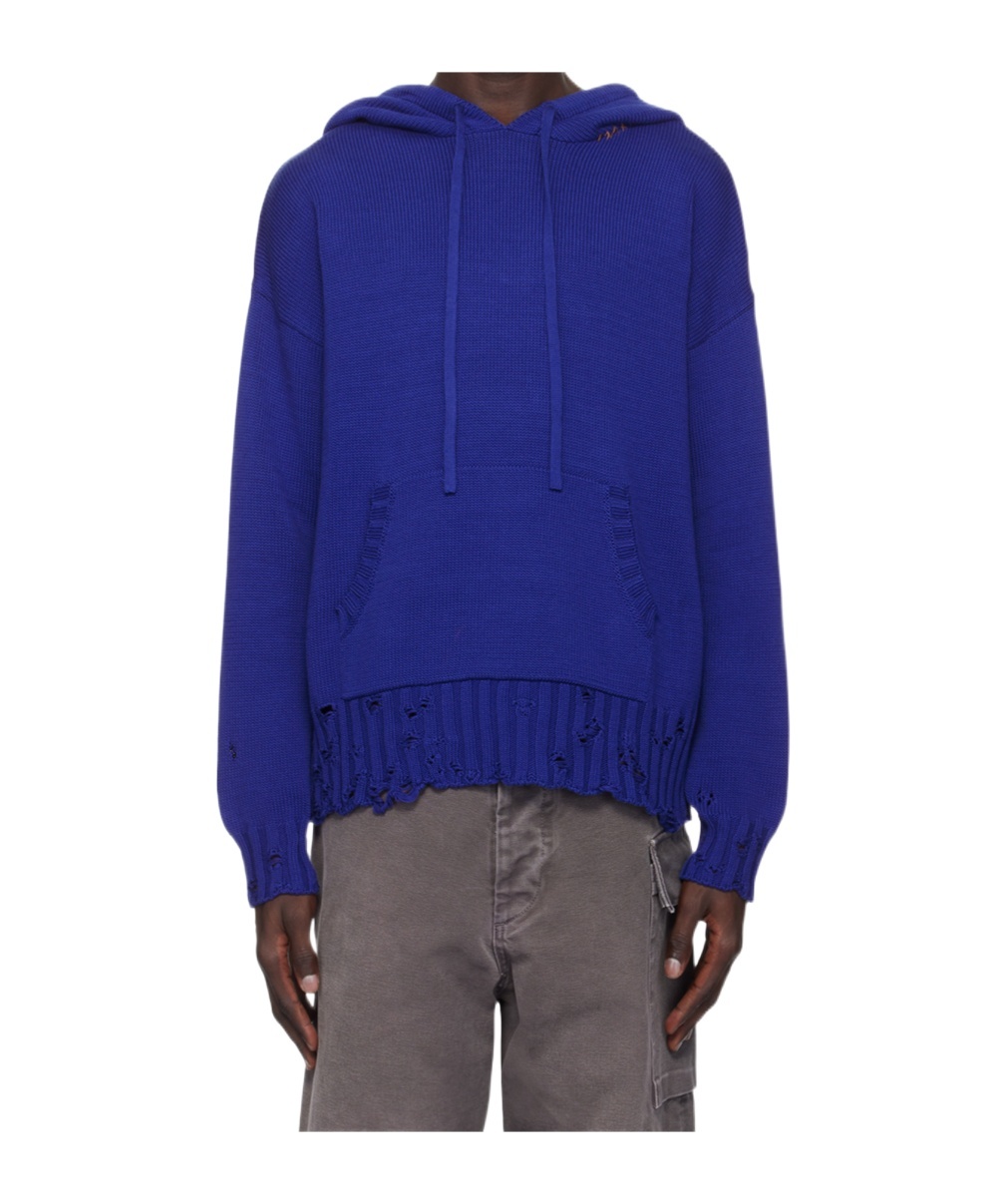 Shop Marni Drawstring Hooded Sweater In Blue