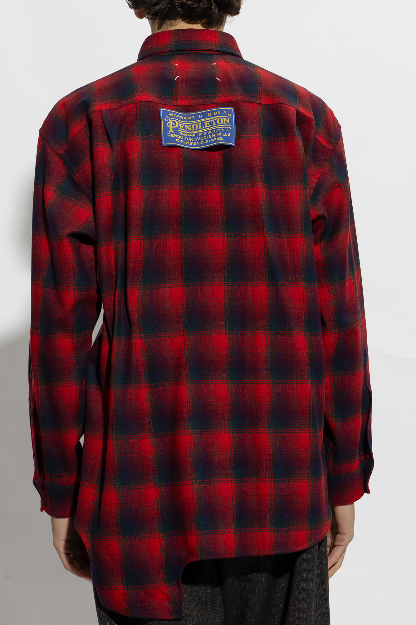 Maison Margiela Wool Chekered Shirt With Gathered Details In Brown