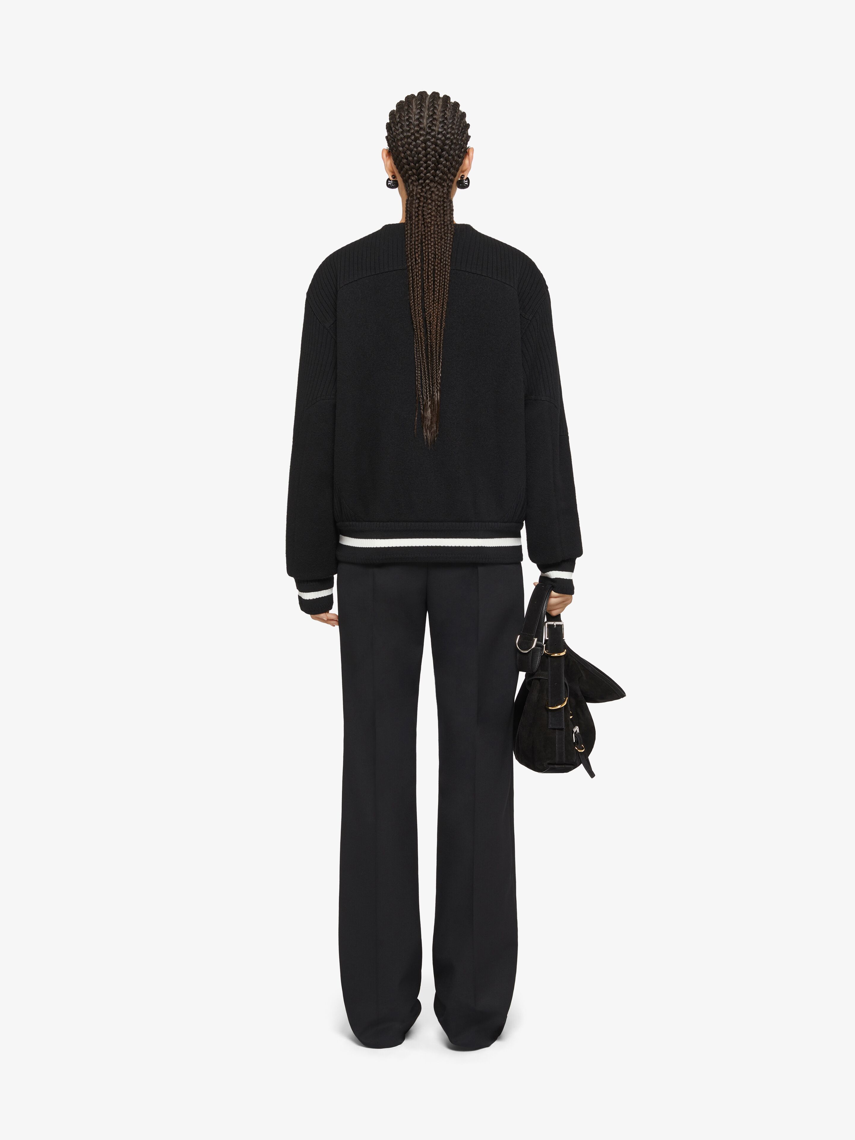 Givenchy Embroidered Ribbed Wool Bomber Jacket In Black