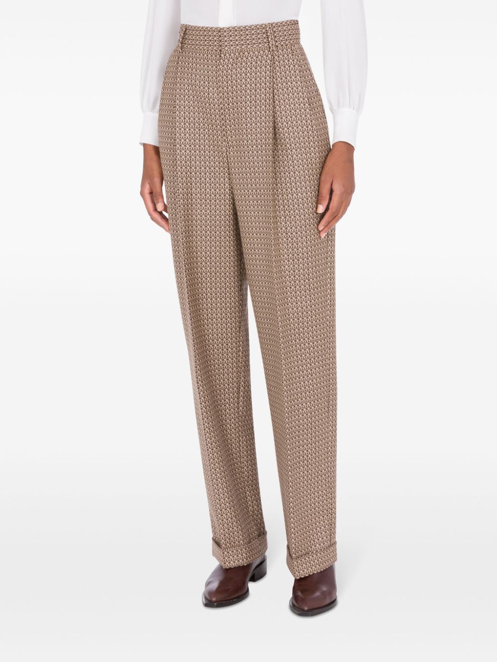 Moschino High-rise Straight Leg Trousers With Geometric Print In Brown