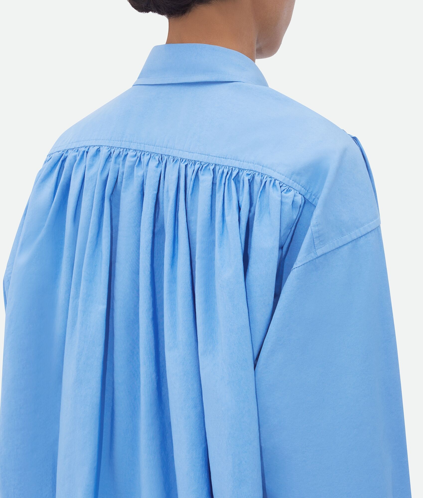 Bottega Veneta Oversized Gathered Cotton-blend Shirt In Blue