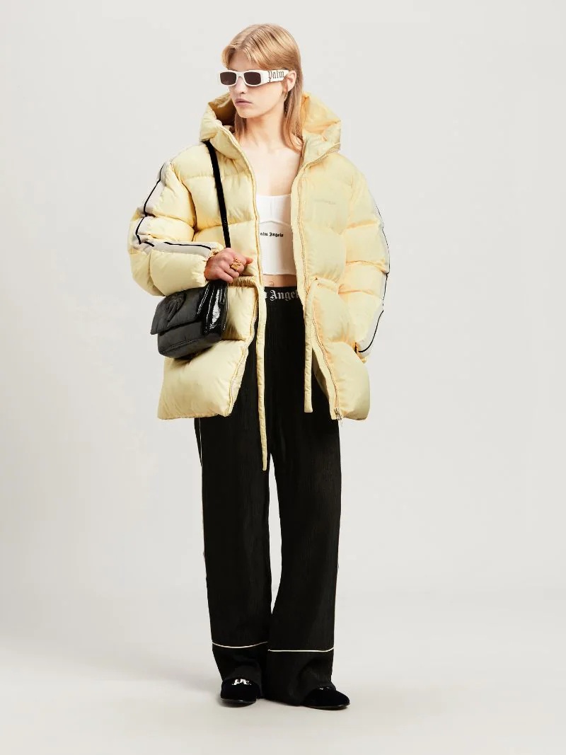 Palm Angels Belted Down Jacket In Nude