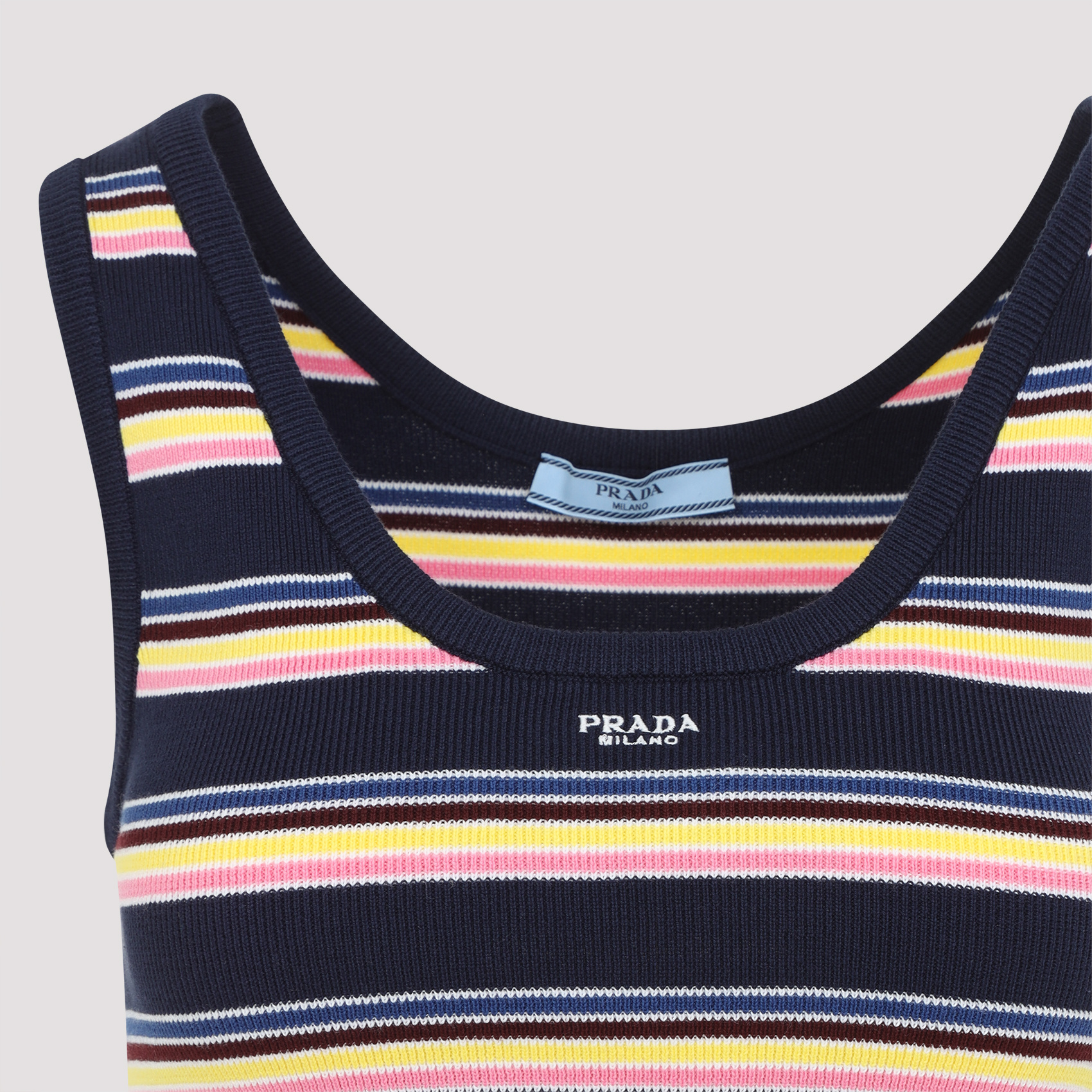 Prada Fitted Scoop Neck Top With Vibrant Striped Pattern In Blue