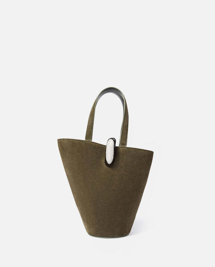 Jacquemus Asymmetric Suede Mini Bucket Bag In Green