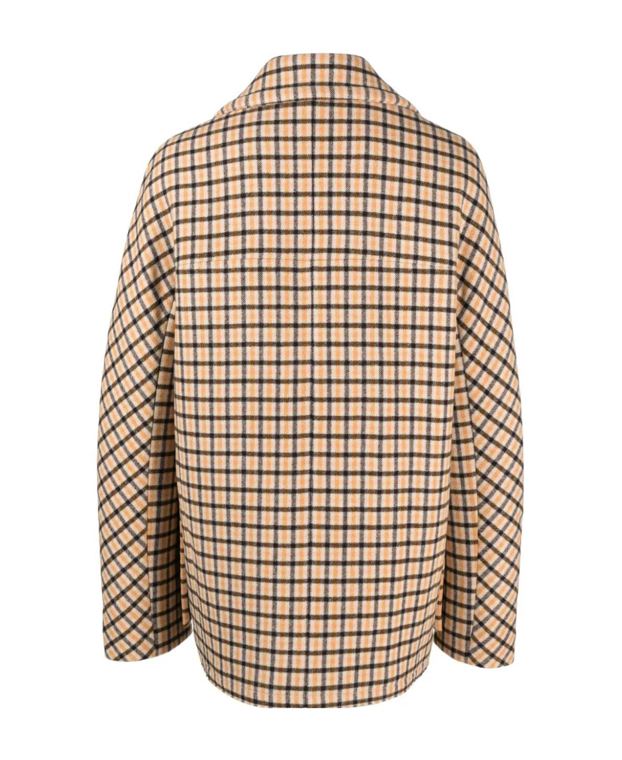 Lanvin Short Overcoat With Plaid Pattern In Nude