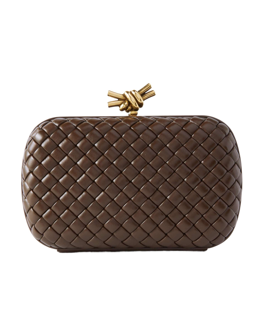 Bottega Veneta Knot Logo Clutch In Brown