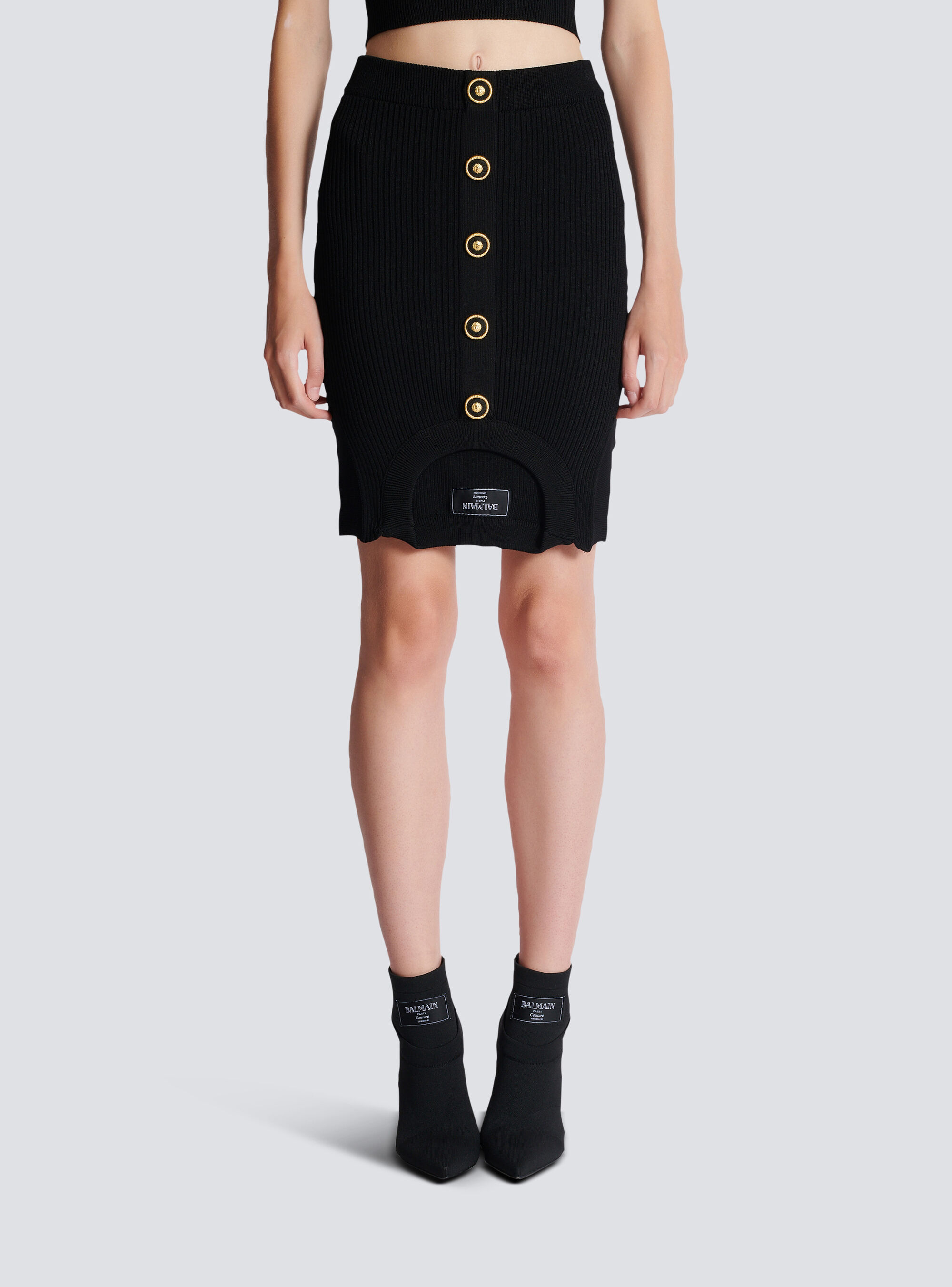 Balmain Black Optical Illusion Ribbed Knit Miniskirt In Black