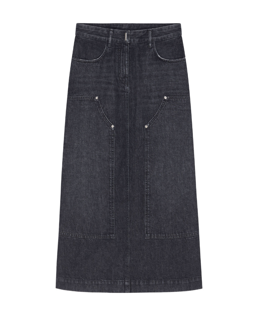 Givenchy High-rise Denim Midi Skirt In Black
