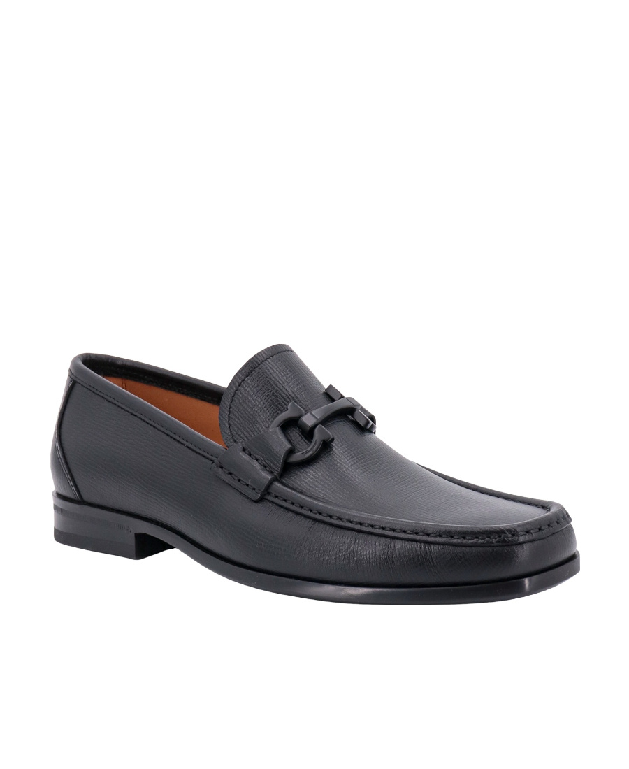 Ferragamo Bart Black Loafers With Embossed Gancini Detail On The Front In Leather Man In Black