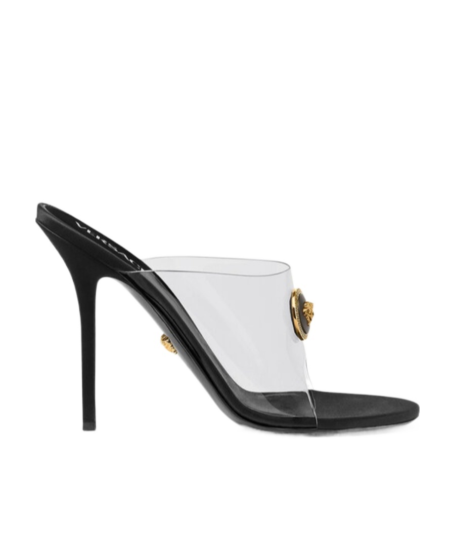 Versace Medusa Clear Stiletto Mule Sandals In White