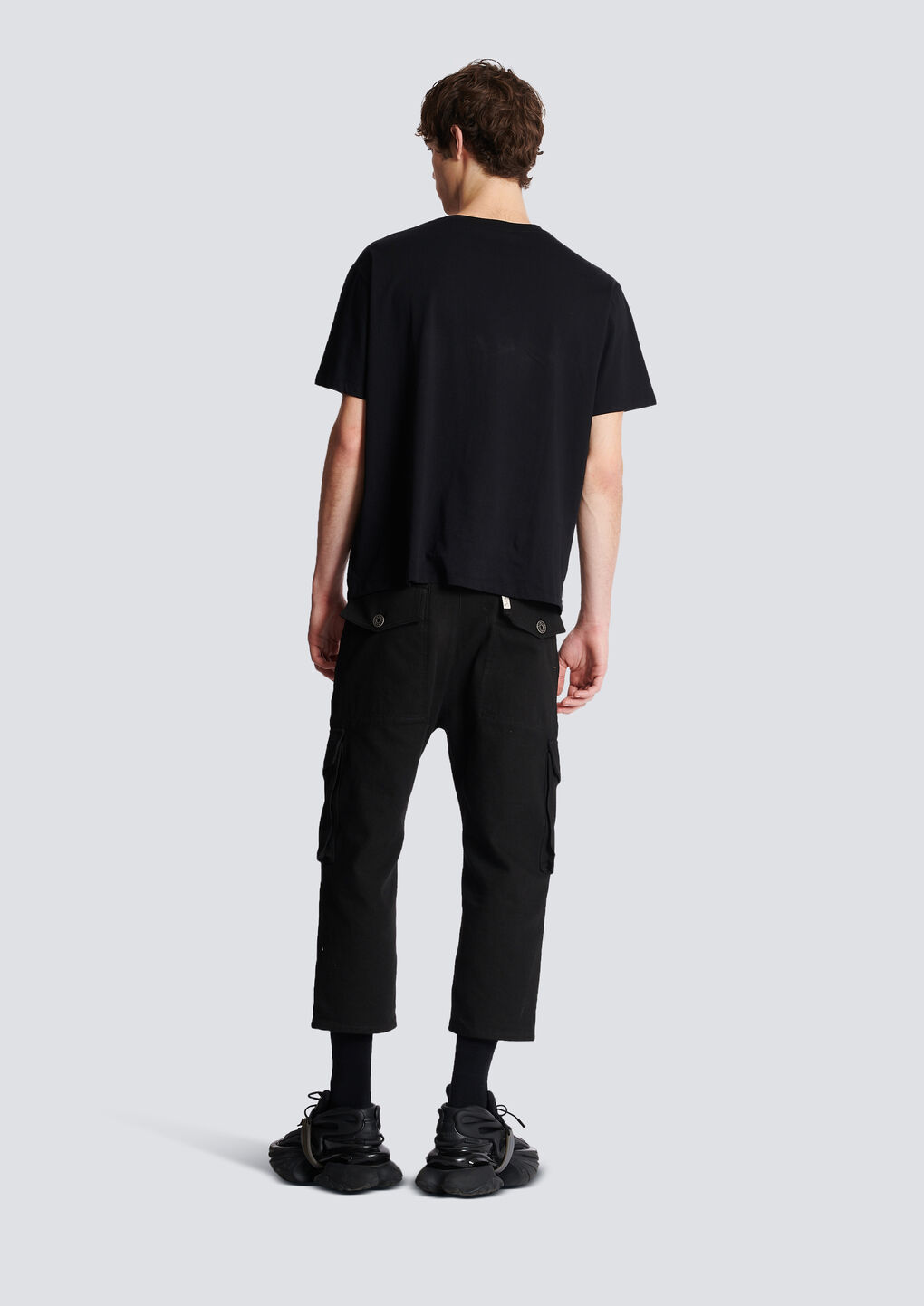 Balmain Black Crewneck T-shirt With 70s Logo Print In Organic Cotton Man In Black