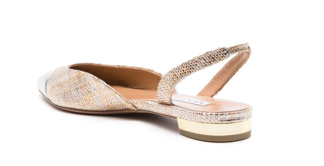 Aquazzura 10mm Milanese Laminated Leather Flats In Nude