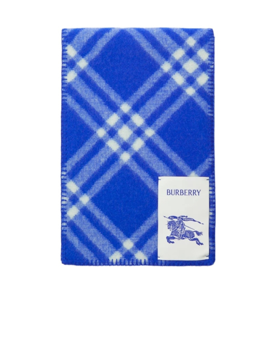 Burberry Check-print Wool Scarf In Blue