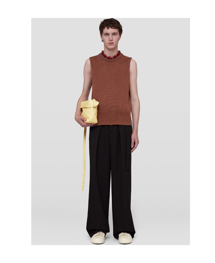 Jil Sander Knitted Vest With Ribbed Trims In Brown