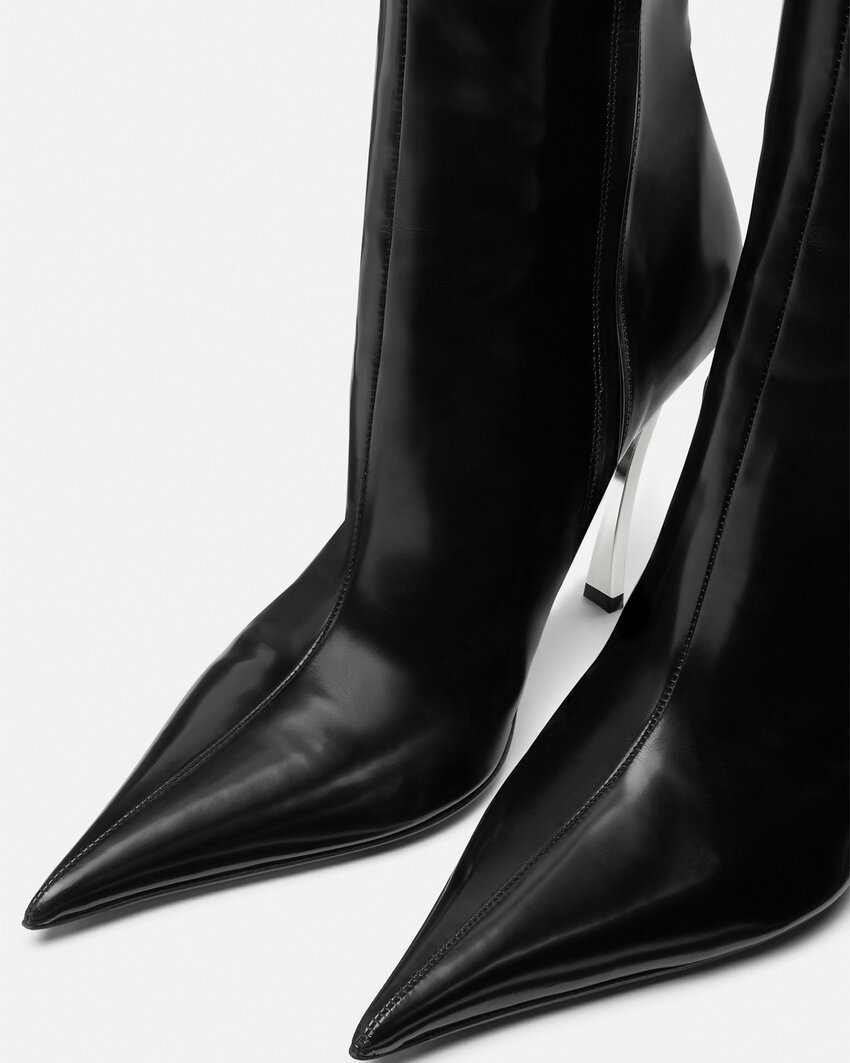 Versace Pin-point Knee-high Boots In Black