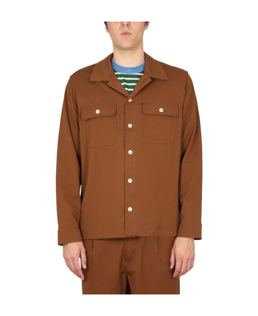 Shop Howlin' Long-sleeved Lapel Shirt In Brown