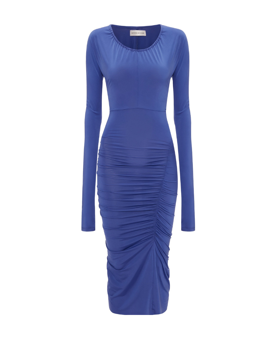 Victoria Beckham Ladies Ruched Wrap Midi Dress In Blue