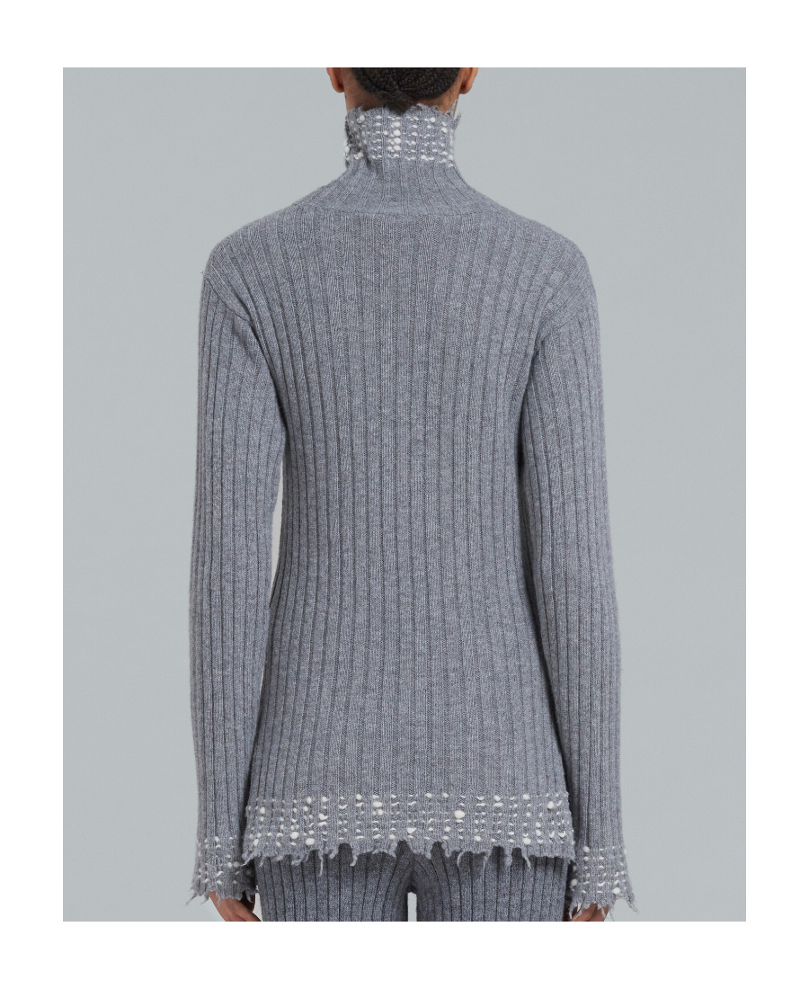 Marni Raw-cut Edge High-neck Knitted Jumper In Gray