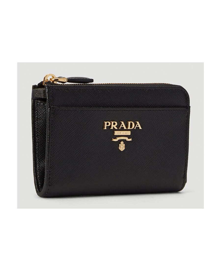 Prada Leather Keychain Wallet In Black