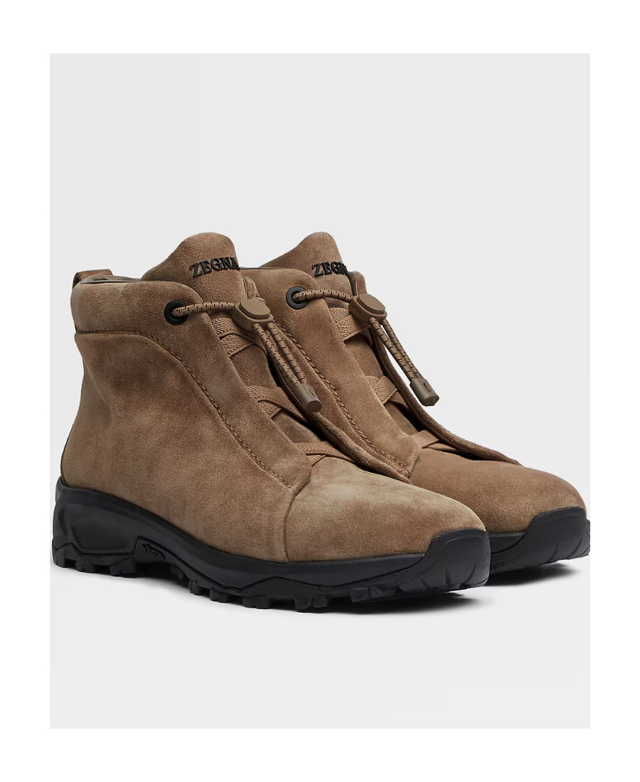 Zegna Triple Stitch Vetta Suede Sneakers In Brown