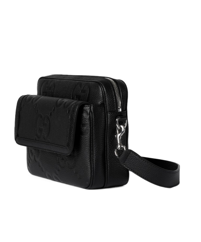 Gucci Jumbo Gg Leather Messenger Bag In Black