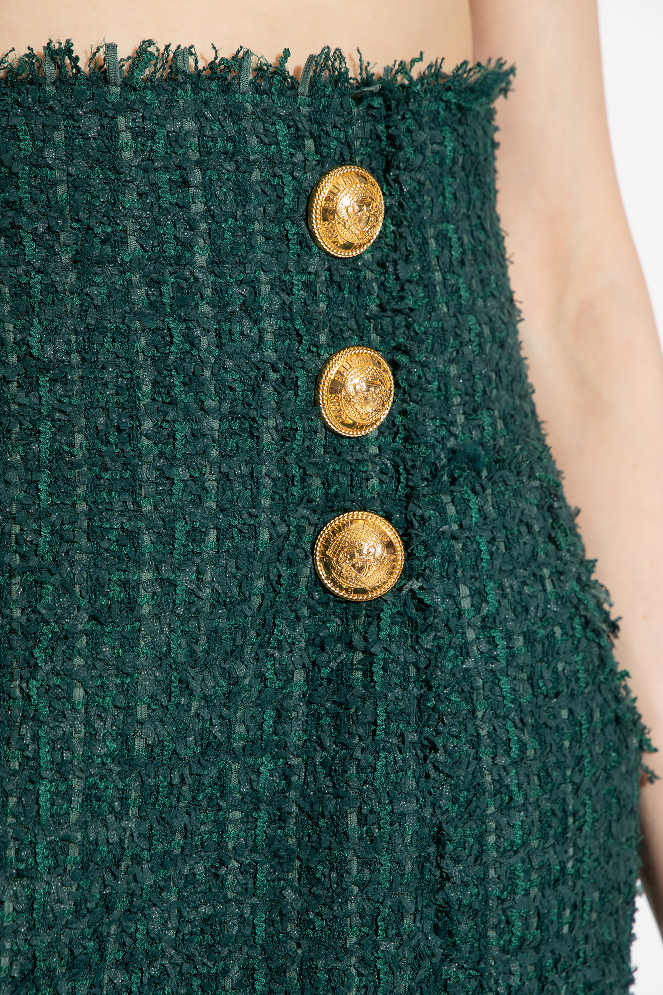 Balmain Tweed Double-breasted Pencil Skirt In Green