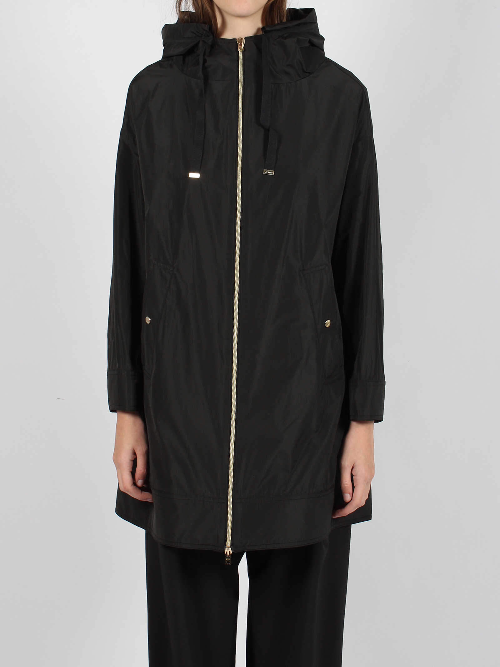 Herno Zipper Hooded Raincoat In Black