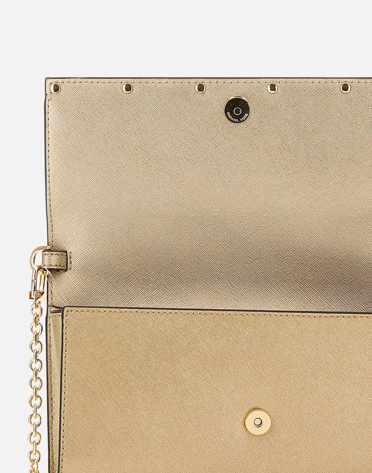 Michael Kors Mona Large Metallic Clutch Bag In Nude