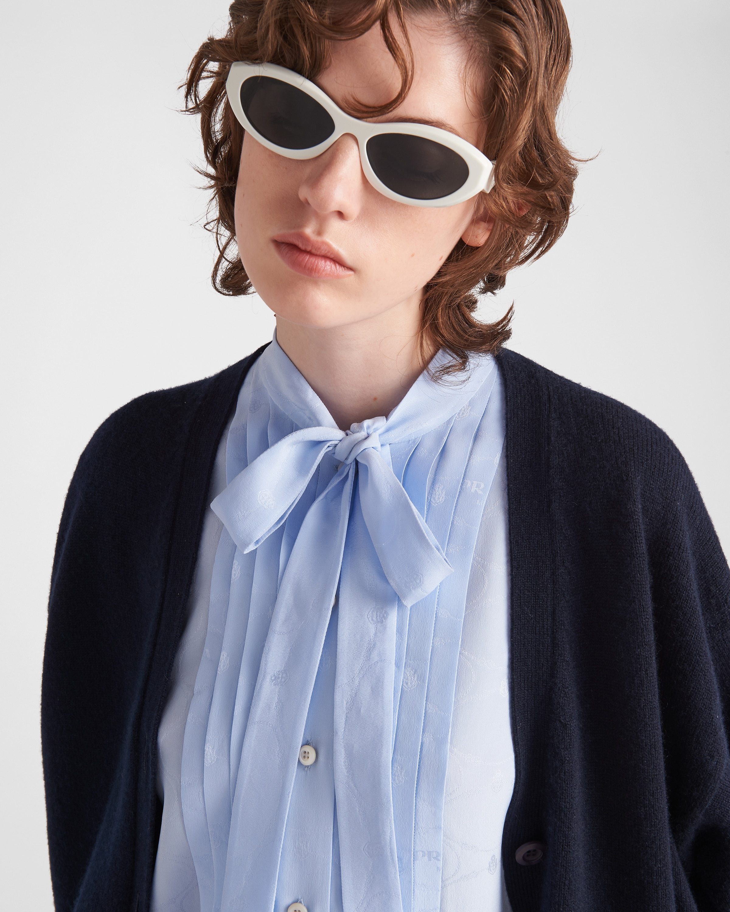 Prada Jacquard Crepe De Chine Blouse In Blue