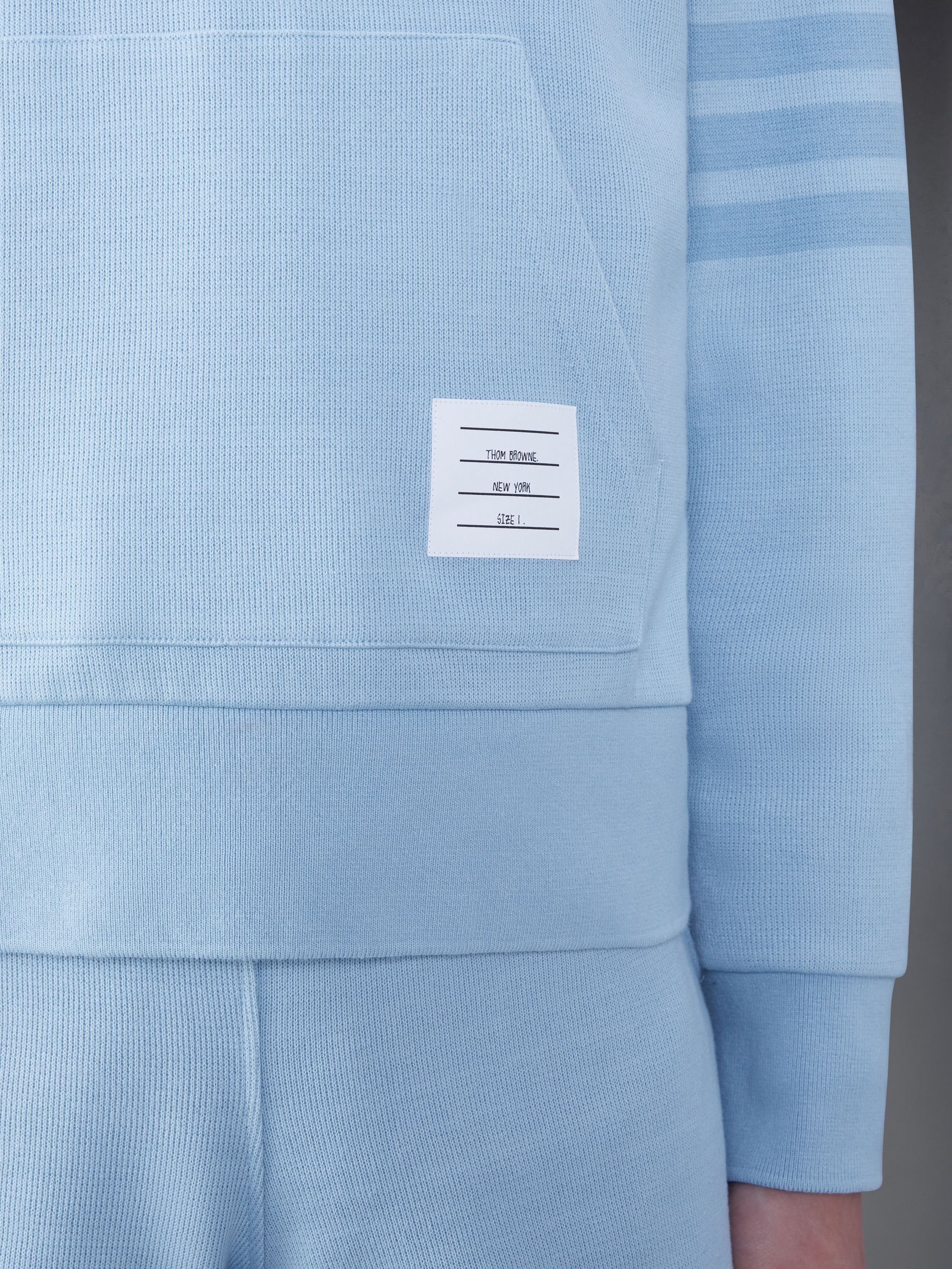 Thom Browne 4 Bar Double Face Knit Hoodie Light Blue In Blue