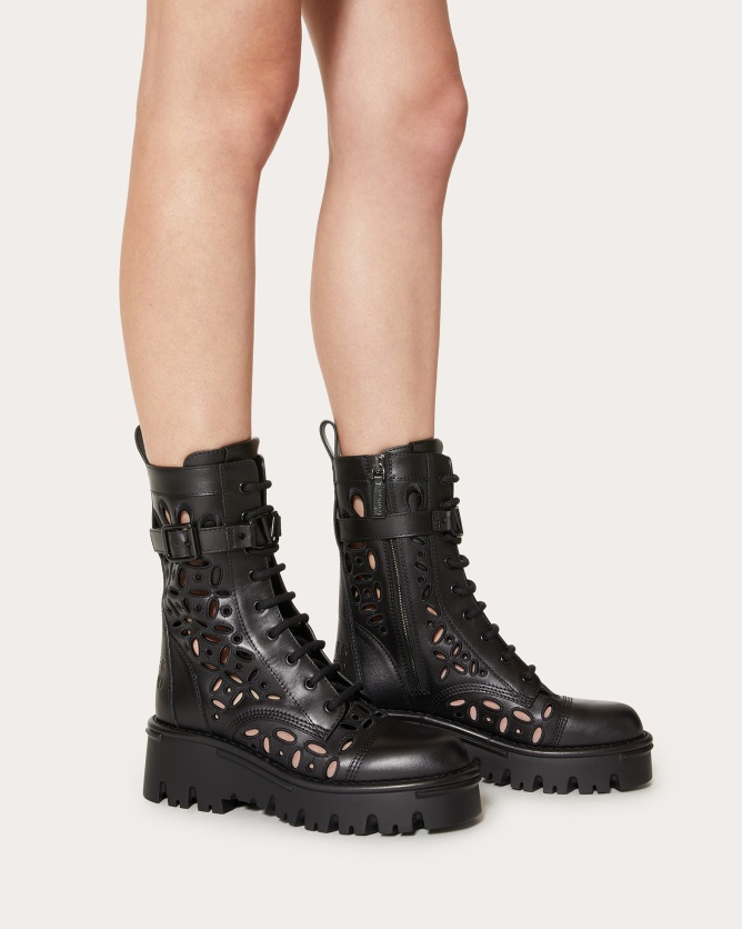 Valentino Cutout Leather Combat Boot