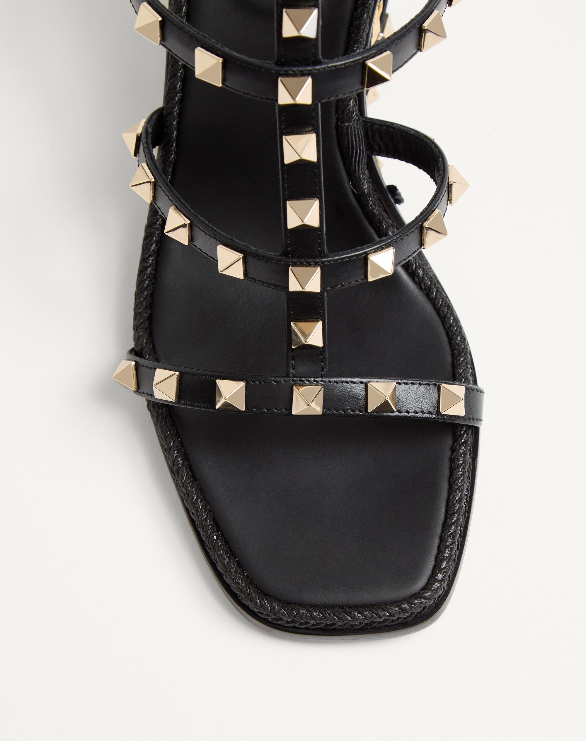 Valentino Rockstud Caged 90 Leather Ankle Strap Wedge Sandal In Black