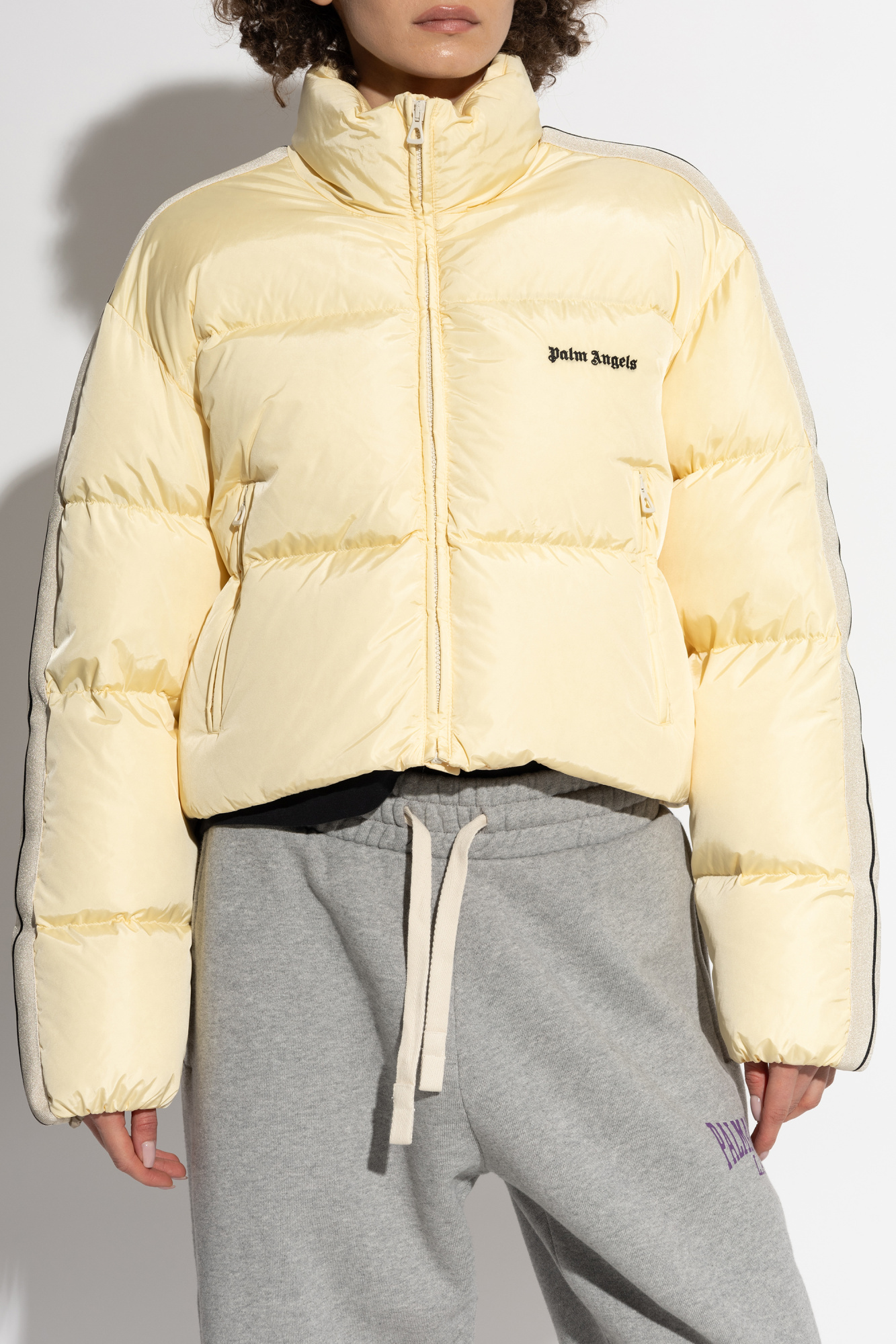 Palm Angels Quilted Down Jacket In Nude