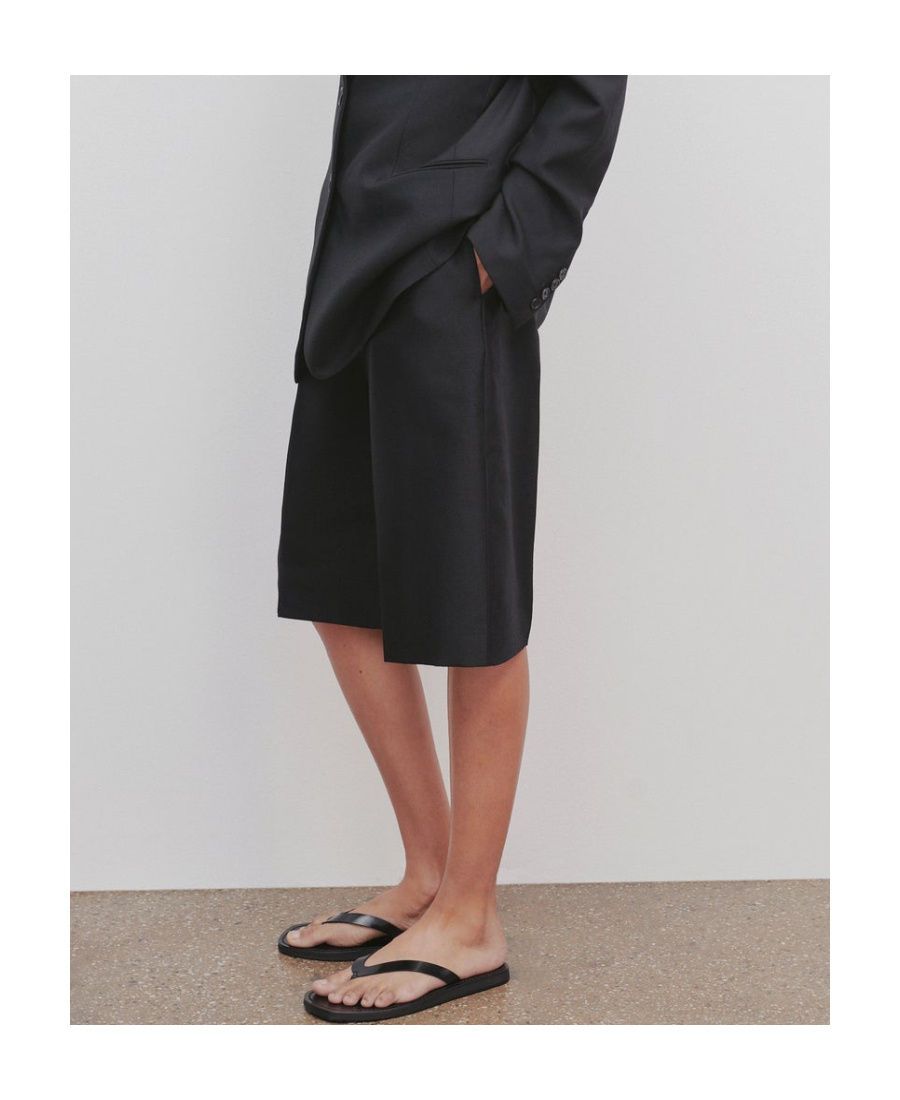The Row Wool High Waist Shorts In Black