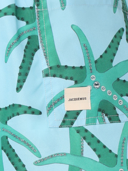 Jacquemus Le Maillot Puntini Light Blue Swimsuit With Elastic Waist And All-over Print In Tech Fabric Man