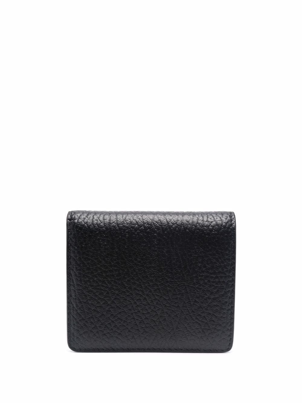 Maison Margiela Black Bifold Wallet With Stitching Detail And Key Ring In Grained Leather Woman Mais In Black