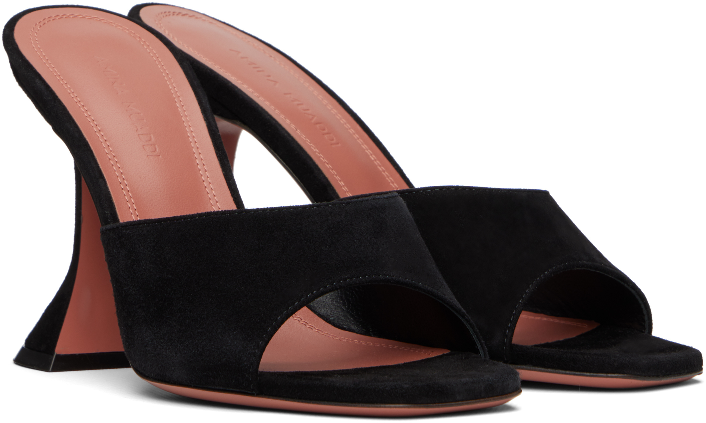 Amina Muaddi Lupita Suede Pedestal Mule Sandals In Black