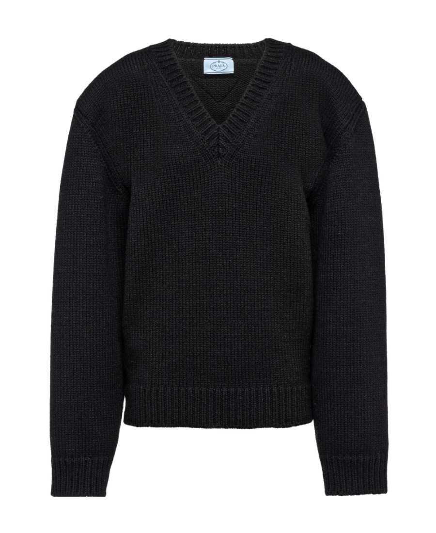 Prada Wool And Cashmere V-neck Sweater In Black