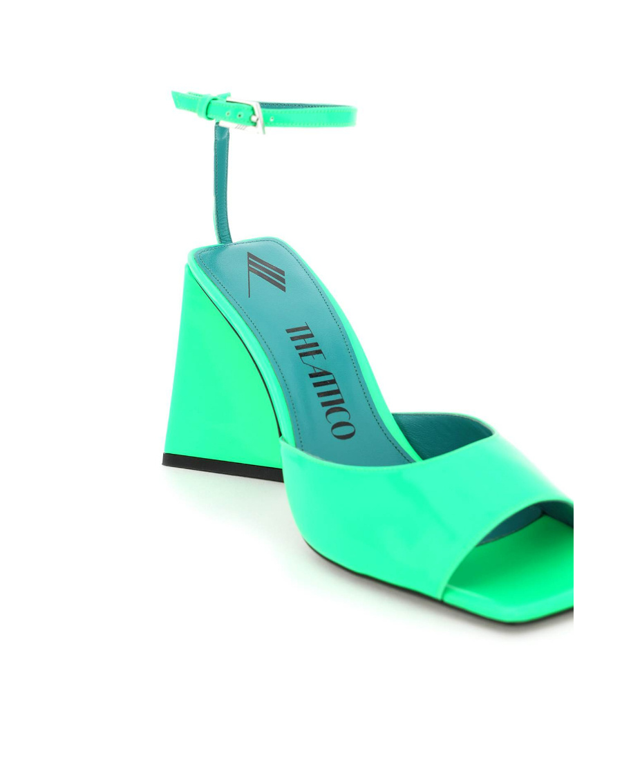 Attico Piper Mini Sandal With Pyramid Heel In Green