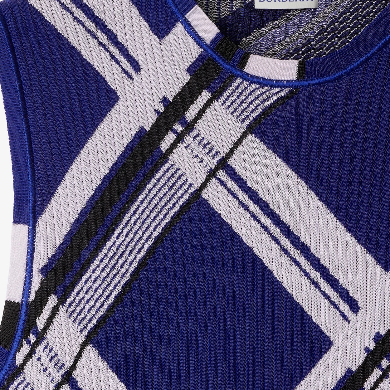 Shop Burberry Plaid-check Ribbed Silk Vest In Blue