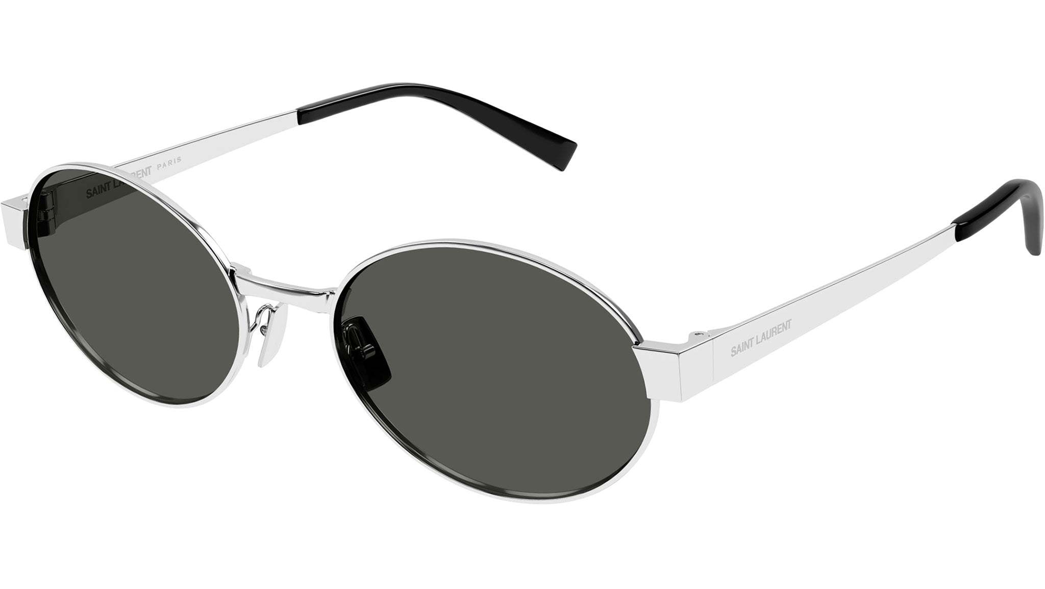 Saint Laurent Logo-engraved Oval-frame Sunglasses In Black