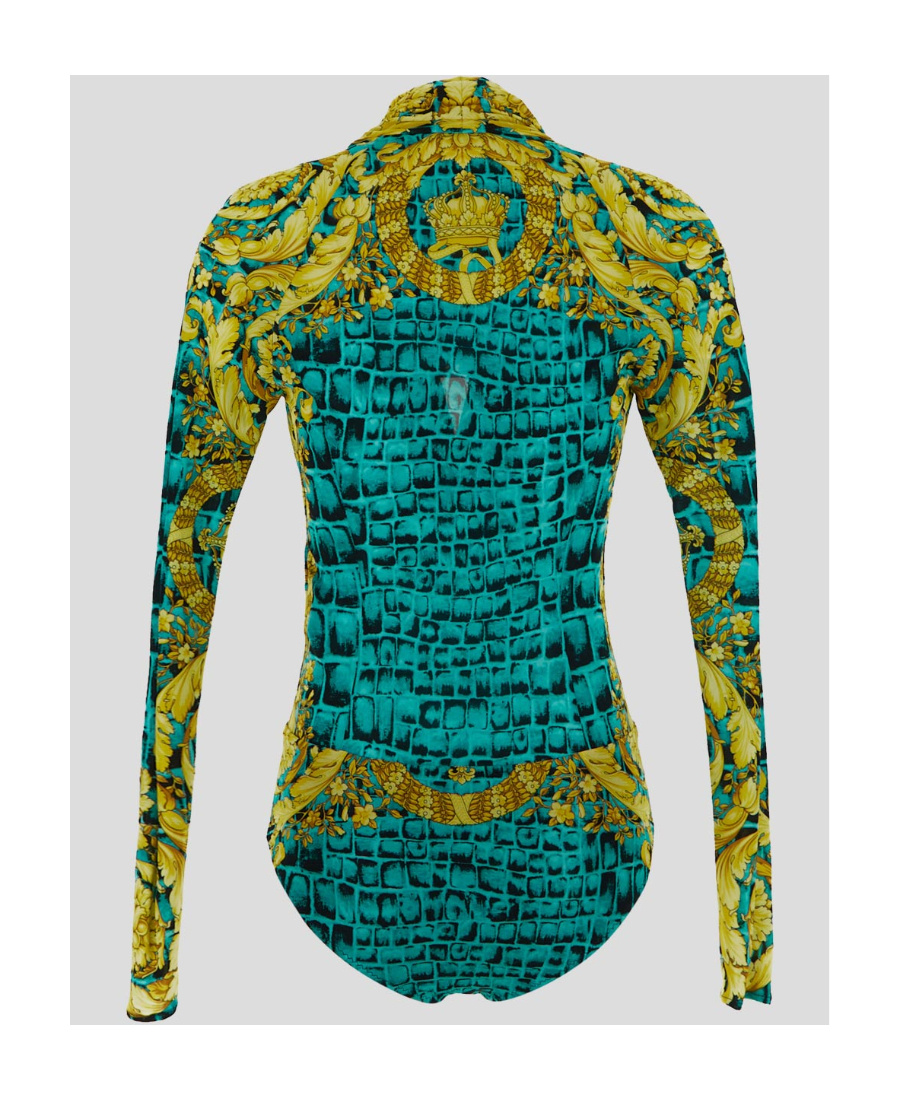 Versace Baroccodile-print Draped Bodysuit In Green