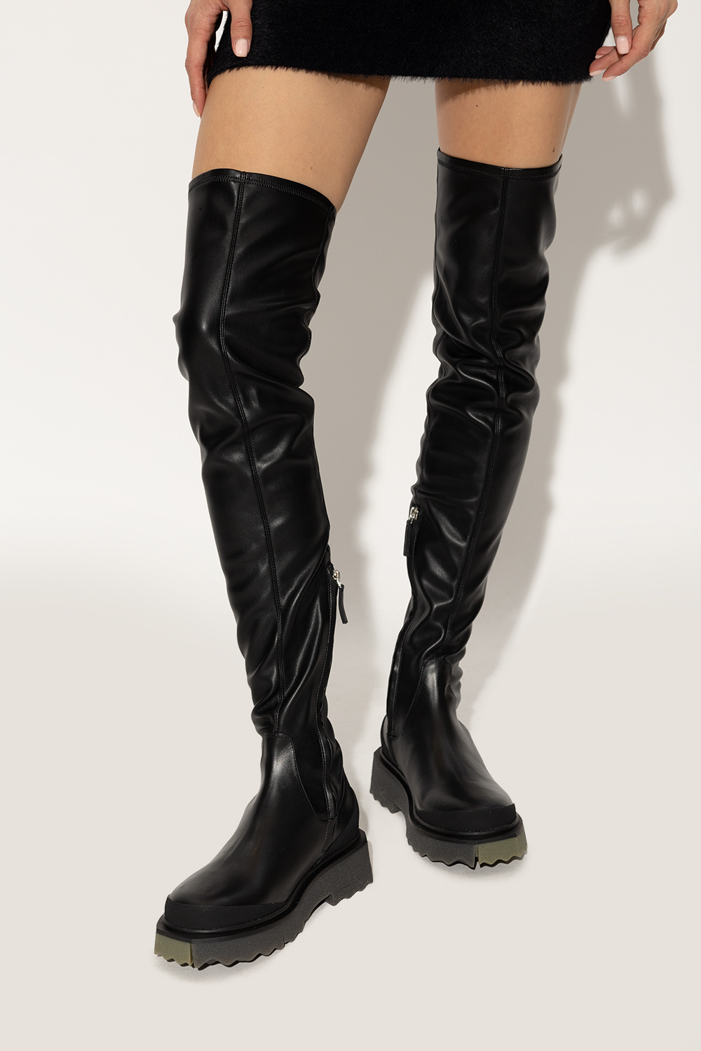 Off-white Round Toe Knee-length Boots In Black