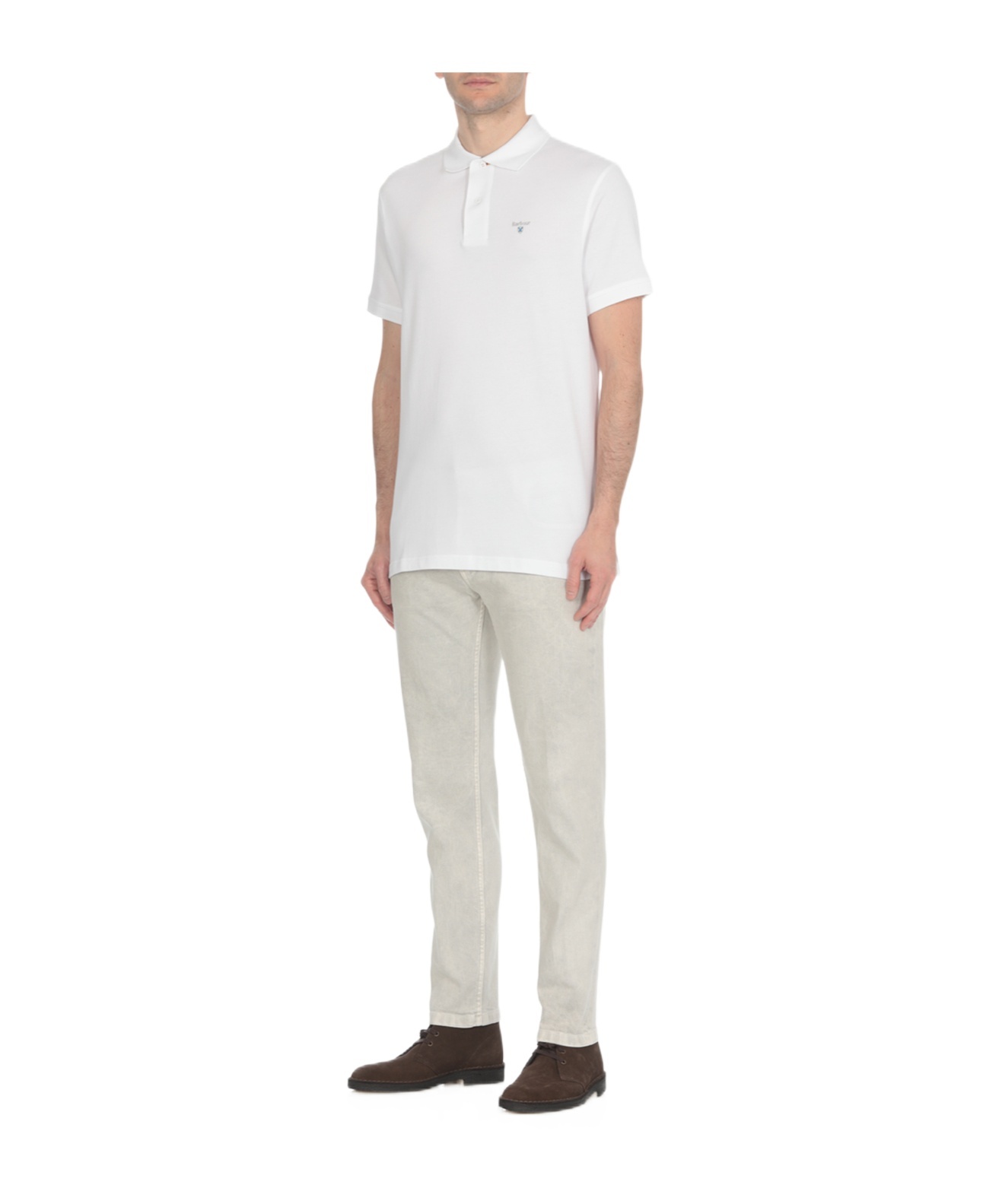 Barbour Piquet Polo With Tartan Details In White
